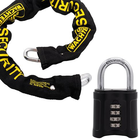 Burg Wachter SKM 6/60 CPL - Cadena de seguridad y candado de combinación (60 cm, 6 mm), color negro