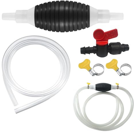 Pompa Acqua Manuale,Pompa Benzina,Pompa Travaso Gasolio,Pompa Manuale Travaso Liquidi,Pompa Carburante Portatile,con 2M Tubo,2 Morsetti e 1 Valvola di Regolazione