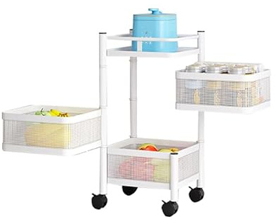 Panier De Fruits Et Légumes Rotatif, Support De Rangement Carré De Cuisine, Support De Stockage De Fruits Rotatif, Chariot De Rangement Pour Cuisine Avec 4 Roues - 3 ÉTagèRe En Carré Panier Blanc