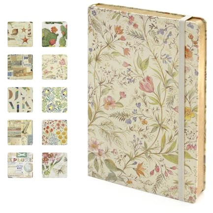 WETLOTE Hård A5-anteckningsbok - Florence & Provence-serien, 106 linjerade sidor med elastisk stängning, bokmärke och bakficka, perfekt för resor, skola och kontor, 14 x 21 cm (påfågel)