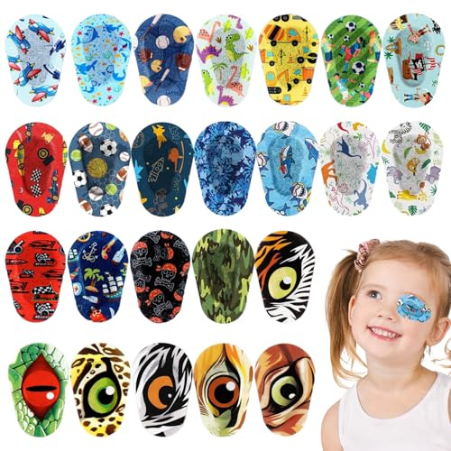 24 pièces de patchs oculaires autocollants pour enfants, patchs oculaires dessins animés pour enfants, patchs oculaires autocollants pour enfants, patchs oculaires en coton bloquant la lumière pour