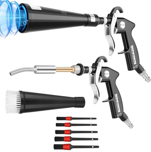 MYPIN Pistolet de Nettoyage Voiture, 6-9.2Bar, Pistolet de Nettoyage Voiture à Air Comprimé avec 2 Buses, Soufflette Haute Pression, Pistolet de Nettoyage à Sec pour Intérieurs de Voiture et Moquette