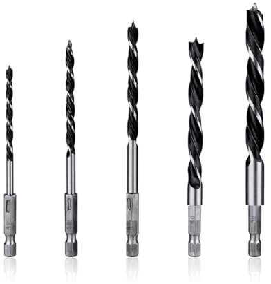 Garegce 5PCS Brad Point Wood Drill Bit Set with Diameter 4/5/6/8/10mm, Wood Drill Bit Set or Woodworking DIY Lover Carpenter, Spiral Twist Drilling Tool for Woodworking Softwood Plywood