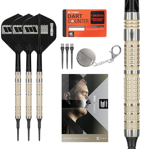 Target Darts Dimitri Van den Bergh Soft Tip 95K Dart Set, 19G | 95% Wolfram Dartpfeile, K-Flex Nr.2 Flights & Shafts, Schwarz Pixel-Spitzen & Schweizer Titan-Nano-Konversionsspitze mit Rillen