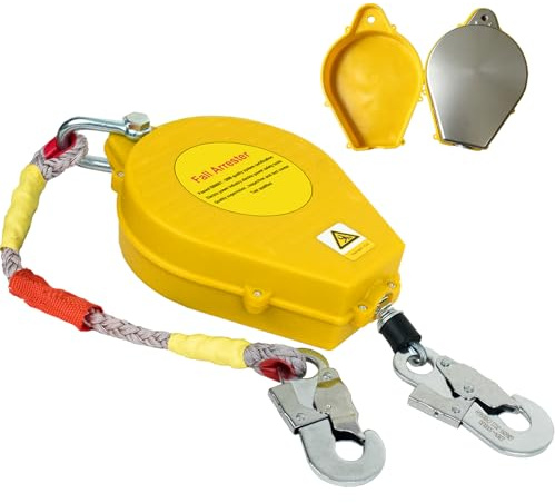Aocay Höhensicherungsgerät 3m/5m/7m/10m/15m/20m, 150kg(Gelb,5m) | Absturzsicherung Dachdecker mit Selbstsicherndem Haken, Grün/Gelb Auffanggurt Absturzsicherung Einziehbar für Dacharbeiten