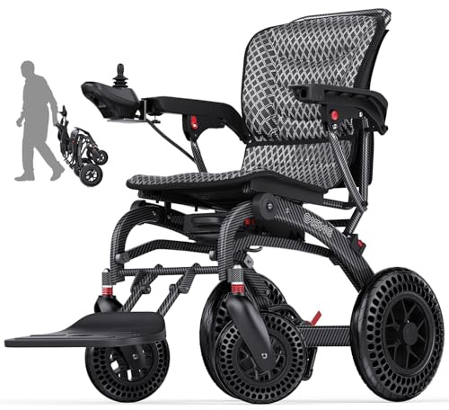Easwe Fauteuil roulant électrique pour adultes Léger pliable avec siège/dossier ergonomique, longue portée de 25 Km, 12AH Fauteuil roulant électrique motorisé tout-terrain pour personnes âgées