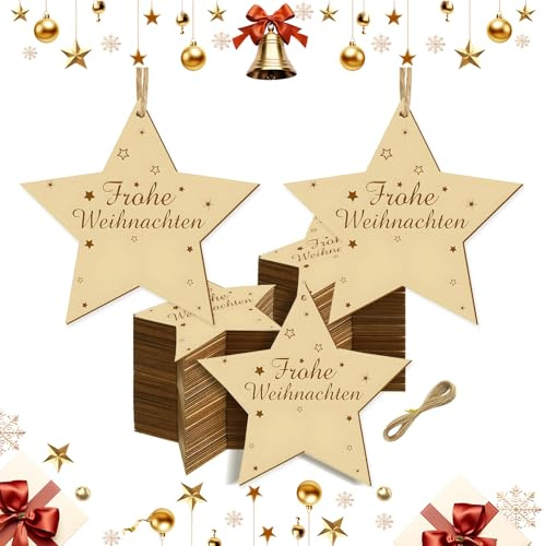 40 Geschenkanhänger Weihnachten, Weihnachtsanhänger aus Holz, Sterne Anhänger für Geschenke, DIY Weihnachtsdeko, Frohe Weihnachten Holzanhänger