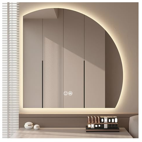XUQQU Specchio da Parete A LED Mezzaluna, Trucco Semicircolari Retroilluminati, Senza Cornice, Dimmerabili per Camera Letto, Bagno Doccia(Cut Left,60 * 60cm)