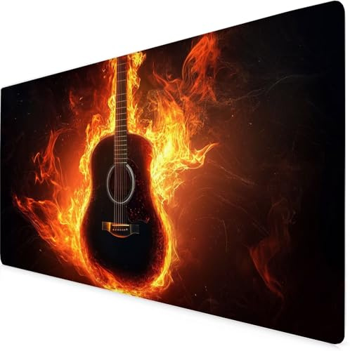 Guitar Gaming Mouse Pad Flame Large Mouse Mat Comfortable Mousepad with Smooth Cloth Surface, Textured Wear Resistant, Improved Precision and Speed, Mousemat 900x500x3mm Office Product for Men K7-878