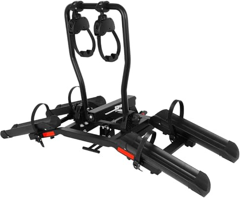 E-Bike Rack with Ramp,Foldable Hitch Mount 2 Bikes Rack for Car Truck SUV RV,Up to 5-inch Fat Tire Electric Bike Carrier Rack 1.25-2 Hitch Receiver,170 lbs Capacity
