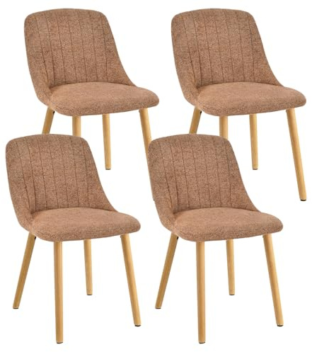 Goeurvant Esszimmerstühle Orange 4er Set Holzbeine Polsterstuhl Küchenstuhl aus Chenille Stühle Esszimmer Wohnzimmerstuhl für Esszimmer Küche Büro