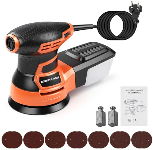 VOBOR 350W Lijadora Orbital, 6 Velocidades, 13000 RPM, 14 Hojas de Papel de Lija, Disco de 125 mm, Recogida de Polvo, Lijadora Eléctrica para Superficies de Madera y Acero