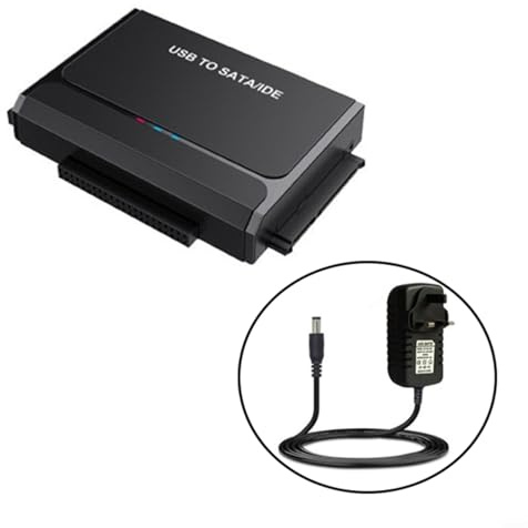 EffiFish Adattatore da USB 3.0 IDE a disco rigido SATA con alimentazione da 12 V, trasferimento dati ad alta velocità da 5 Gbps per recupero HDD SSD da 2,5/3,5 pollici (standard britannico)
