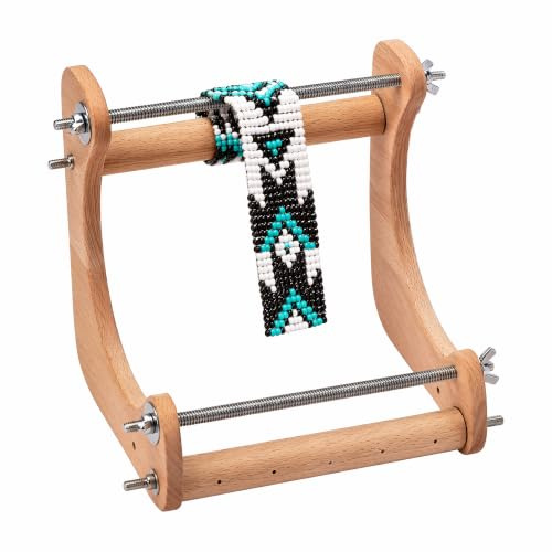 DIY Holzperlen-Webrahmen für Schmuckherstellung, handgefertigtes Armband-Webwerkzeug, Anfänger-Bastelset für Perlenprojekte, verstellbarer Holzwebstuhl für Saatperlen-Muster