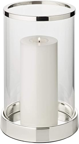 EDZARD Windlicht Sanremo (H 26 cm, Ø 16,5 cm), versilbert, anlaufgeschützt | Kein Silberputzen, kein Nachdunkeln · schirmt die Flamme gegen Zugluft ab · für Stumpenkerzen bis Ø 8 cm
