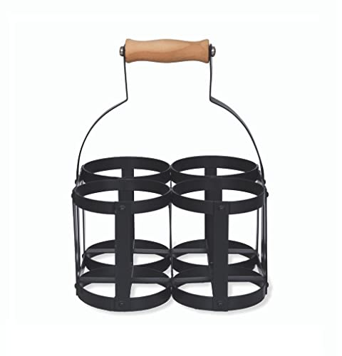 Garden Trading Original Milk Bottle Holder For 4 Bottles Crafted in Blacked Powder Coated Steel & a Beech Handle | H24 X W17 X D18cm | Designed To Fit Standard 1 Pint Glass Bottles Only