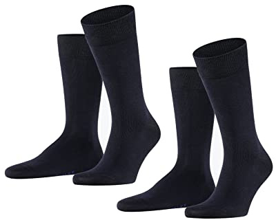 FALKE Herren Socken Happy Double Pack M So Baumwolle einfarbig 2 Paar, Blau Dark Navy 6375, 43-46