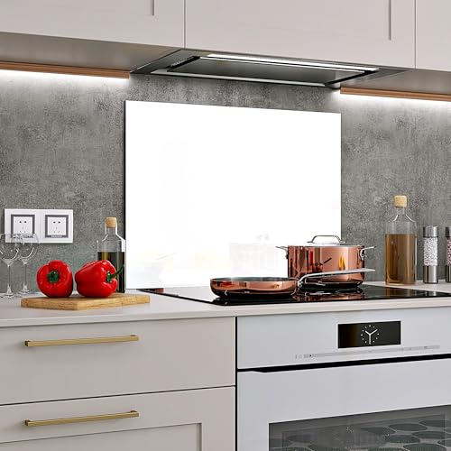 Home Supplies White Tempered Glass Splashback for Kitchen, 6mm Toughened Glass Heat Resistant Splashbacks for Cookers (White, 6070)