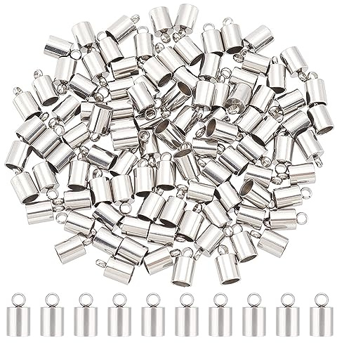 UNICRAFTALE Barrel Endkappen 100 Stück Edelstahl-Kabelenden 4 mm Innendurchmesser Glatte Endkappen Terminatoren Kabelfindung Für Schmuckherstellung, Edelstahl Farbe