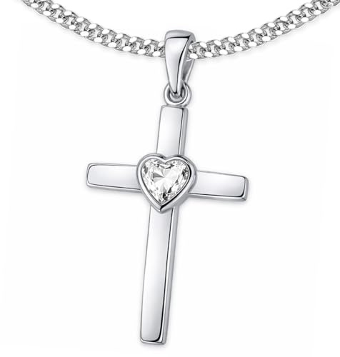 Smart smycke silver kors hänge med zirkonium hjärta vit med kedja kedja pansar 45 cm 925 sterlingsilver korskedja för kvinnor
