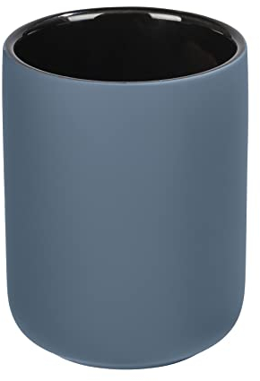 WENKO Porte Brosse à Dents Avellino, gobelet Salle de Bain, gobelet pour la Brosse à Dents et Le Dentifrice, Surface agrippante Soft-Touch, céramique dépolie, Ø 8,5x11 cm, Bleu Pigeon