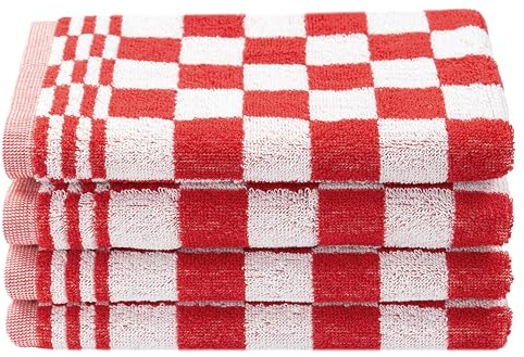 ZOLLNER Set de 4 Serviettes pour invités, Coton, 50x50 cm, Rouge à Carreaux
