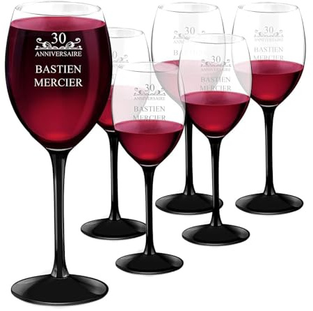 Maverton 6 Verres personnalisés à vin rouge et blanc | Cadeau d’anniversaire parfait pour hommes, 330 ml Verres à vin pour amateur de vin, Verre transparent, Nom