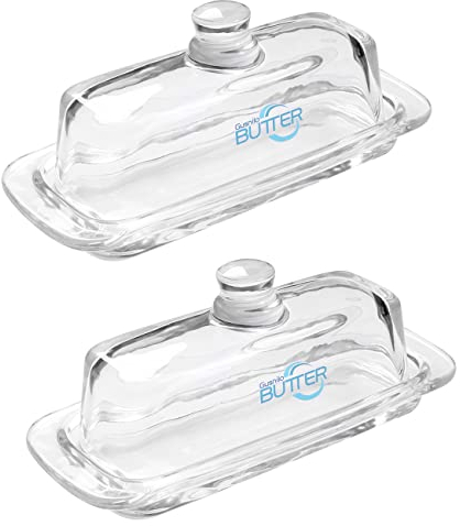 Gusnilo Butterdose aus Glas, klassische Butterdose, transparent, mit Deckel und Griff, spülmaschinenfest, 2 Stück