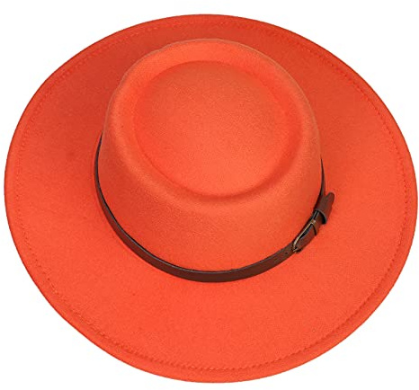 JK Home Fedora Sonnenhut mit breiter Krempe, aus Wollfilz, für Strand, Prinzessin, Glocke, Derby, Kirche, Party, Fischerhüte, A: Orange, Einheitsgröße
