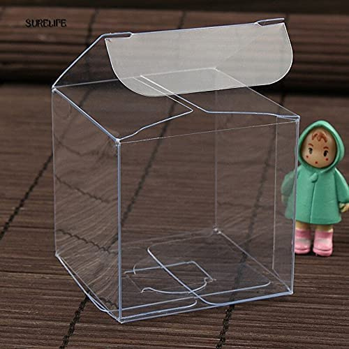 Crysdaralovebi 50 Stück quadratische transparente PVC-Box für Party-Schmuck, Süßigkeiten aus Kunststoff, Macaron-Geschenk-Verpackung (15 x 15 x 15 cm)
