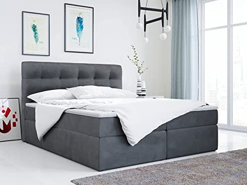 MKS MEBLE Boxspringbett mit Matratze, Bett mit Multipocket - Matratze und Topper T25, Polsterbett mit Bettkasten und Kopfteil, ERNI (120x200 cm, H3 Dunkelgrau, Velvet)