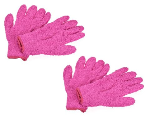 sourcing map Dusting Cleaning Gloves Microfiber Mittens for Plant Blinds Lamp Window, Rose Red 2 Pairs