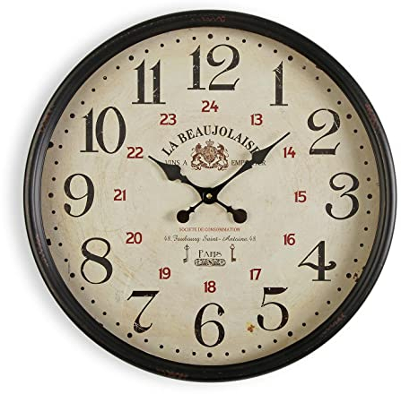 Versa Beaujolaise Horloge Murale pour la Cuisine, Le Salon, la Salle à Manger ou la Chambre. Pendule Murale, Dimensions (H x l x L) 50 x 13,5 x 50 cm, Métal, Couleur: Noir