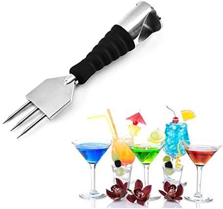 304 Stainless Steel Ice Axe, Removable Three Claw Ice Chisel with Rubber Handle, Japanese-Style Ice Crushing Tool for Kitchen, Cocktail Bartender, Restaurant, Bar, Ice Chipper (Solid Wood Handle)