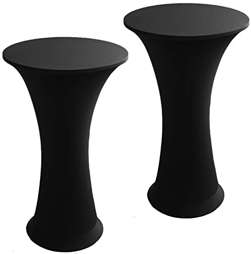 Jusmate Cocktail Spandex Stretch Round Tablecloth, 2 Pack 24x43 Fitted Highboy Stretch Table Cover High Top Round Cocktail Tablecloth for Bar Wedding Party Banquet (Black)