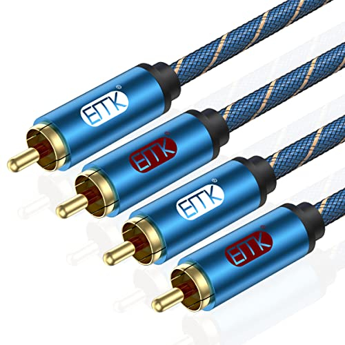 EMK 2 RCA Cable, 2 x RCA Phono to 2 x RCA Phono Cable Male to Male R&L Subwoofer Cables Gold-plated Plug Nylon Braided Stereo Audio Cables for TV, Speaker, Gaming Consoles, Amplifier (2m)