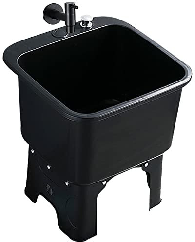 Freestanding Floor Mop Sink with Faucet, Slop Sink for Washing Room, Basement, Shop, Laundry Tub/Black, Grey (Black)