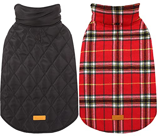 Kuoser Hundemantel Winter für kleine Hunde Wintermantel Hund, Hellrot XS | Wasserabweisender Wintermantel Hund zum Wenden mit Klettverschluss, Hundejacke mit elastischem Bauchbereich & Leinenöffnung