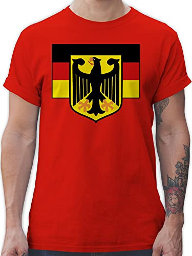 T-Shirt Herren - Fußball EM WM - Deutschland Flagge mit Bundesadler - 5XL - Rot - Germany Flag Tshirt Fussball Shirt männer länder German Herren-Shirt Deutschland-t-Shirt fu Ball Trikot Country