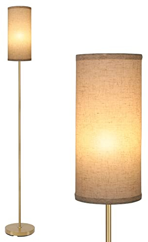 Boostarea Floor Lamp for Living Room with 3 Color Temperatures Bulb, Industrial Floor Lamps, Gold Classic Tall Lamp for Office, Standing Lamps for Bedroom, Kids Room, Reading(9W LED Bulb, Linen Shade)