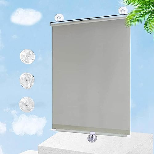 TZYYAO Fenster Verdunklungs Rollos,Saugnapf Fensterrollo,Keine Bohrungen Tragbarer Vorhang,Einziehbarer Sonnenschutz-Rollos,TemporäRe Jalousien,Grey-30×125cm(11.8 * 49.2in)