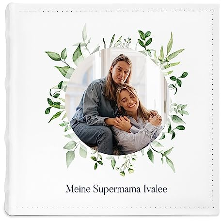 Maverton Einsteckalbum mit Aufdruck - Fotoalbum für 200 Fotos 10x15-50 Seiten - Größe: 21x22cm - Weiß - Geschenke für Frauen zum Geburtstag - personalisierte Geschenke