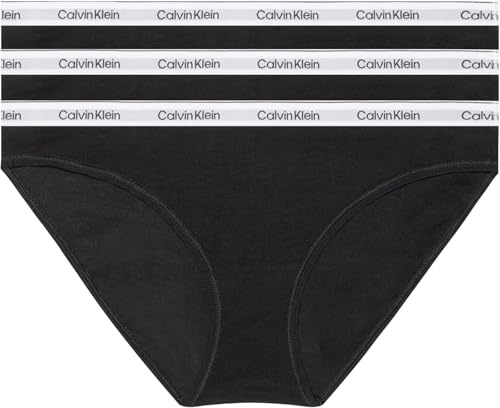 Calvin Klein Braguitas Tipo Bikini Pack de 3 Mujer Algodón elástico, Negro (Black/Black/Black), XL