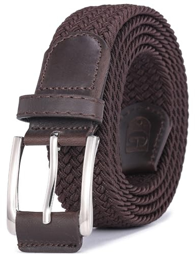 Glamicci Elastiskt flätat bälte, stretchvävt bälte för golfbyxor 34 mm (1 3/8 tum) | mäns vardagliga flätade bälten i en presentask stil-23, Kaffe, M: 33-36”Waist -Strap 115cms /45”