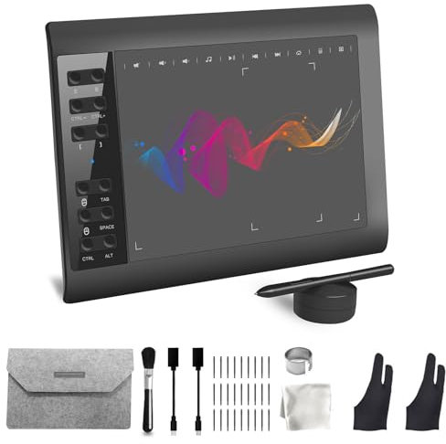 TeinenRon Tablette graphique numérique de 25,4 x 15,2 cm avec 12 touches de raccourci, 8192 niveaux de stylet sans batterie, compatible avec PC/Mac/Android pour le dessin numérique, l'enseignement en