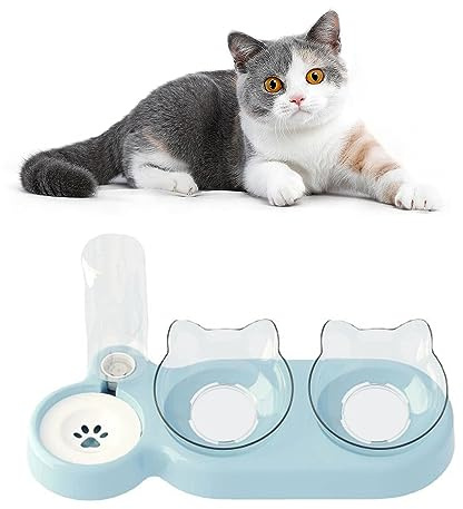 Colrid Katze Futternapf Set mit Wasserspender, 2-in-1 (Blau) | Abnehmbarer+ automatischer Wasserfluss. Ideal für Katzen & Hunde. BPA-frei, rutschfest, leicht reinigbar. Perfekt für Zuhause
