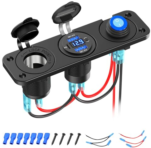 3-USB Steckdose Schalter Panel 12V: USB C PD Auto Einbau Buchse Dose DC 12 Volt Wasserdicht Stecker Adapter KFZ Zigarettenanzünder Ladegerät mit LED Voltmeter für iPhone Wohnmobil Boot Wohnwagen LKW