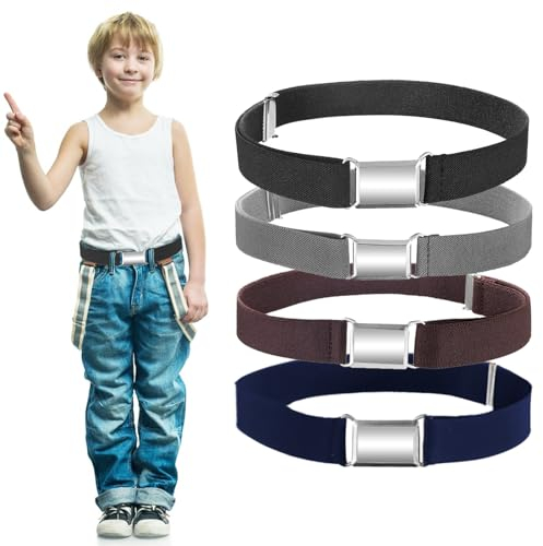 bssmmai 4 Stück Elastischer Gürtel Kinder, Einstellbarer Stretchgürtel, Kindergürtel mit Magnetschnalle, Stretch Kinder Gürtel für Jungen Mädchen Jeans Shorts Hosen Kleid