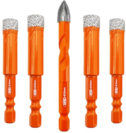 BGTEC Dry Diamond Drill Bits - 10mm*4 Tile Drill Bits Set & 1pc 10mm Tungsten Carbide Tip Drill Bit with Quick Change Hex Shank for Granite Marble Porcelain Tile Ceramic