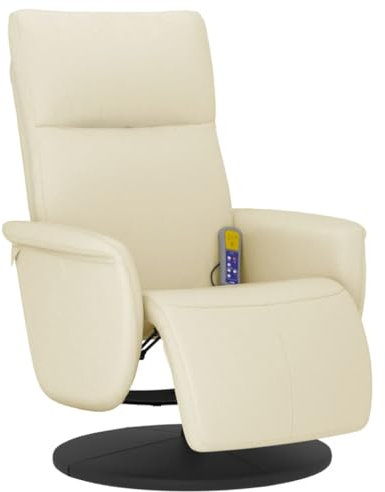 vidaXL Massagesessel, Sessel Verstellbare Rückenlehne Fußteil, Drehbar Fernsehsessel Relaxsessel mit Liegefunktion, Liegesessel Polstersessel Ruhesessel, Creme Kunstleder
